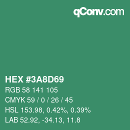 颜色代码: HEX #3A8D69 | qconv.com