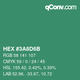 颜色代码: HEX #3A8D6B | qconv.com