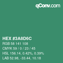 颜色代码: HEX #3A8D6C | qconv.com