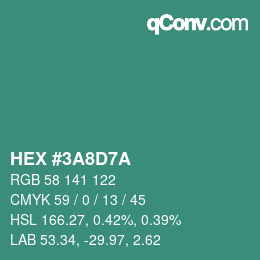Color code: HEX #3A8D7A | qconv.com
