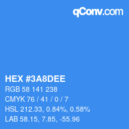 カラーコード: HEX #3A8DEE | qconv.com