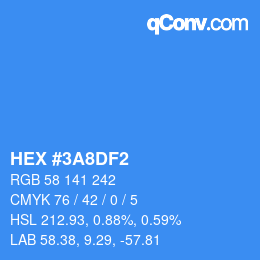 Farbcode: HEX #3A8DF2 | qconv.com