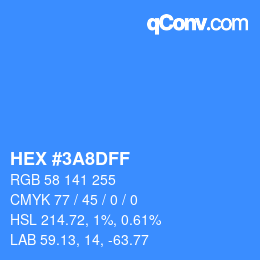 カラーコード: HEX #3A8DFF | qconv.com