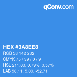 カラーコード: HEX #3A8EE8 | qconv.com