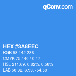 カラーコード: HEX #3A8EEC | qconv.com