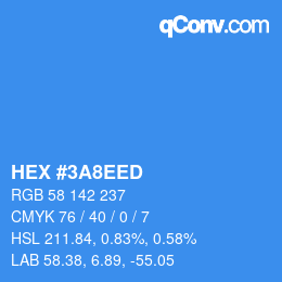 カラーコード: HEX #3A8EED | qconv.com
