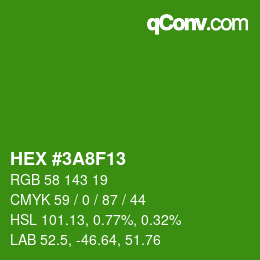 カラーコード: HEX #3A8F13 | qconv.com