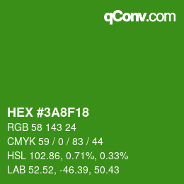 Color code: HEX #3A8F18 | qconv.com