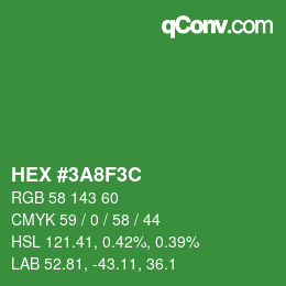 Color code: HEX #3A8F3C | qconv.com