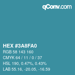 Farbcode: HEX #3A8FA0 | qconv.com