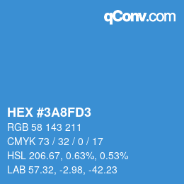 Farbcode: HEX #3A8FD3 | qconv.com