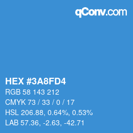 颜色代码: HEX #3A8FD4 | qconv.com