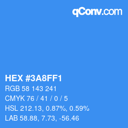 カラーコード: HEX #3A8FF1 | qconv.com
