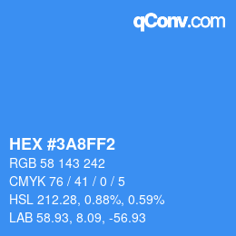 カラーコード: HEX #3A8FF2 | qconv.com
