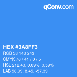 颜色代码: HEX #3A8FF3 | qconv.com