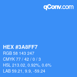 カラーコード: HEX #3A8FF7 | qconv.com