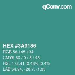 Color code: HEX #3A9186 | qconv.com