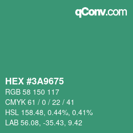 カラーコード: HEX #3A9675 | qconv.com
