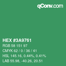 颜色代码: HEX #3A9761 | qconv.com