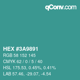 カラーコード: HEX #3A9891 | qconv.com