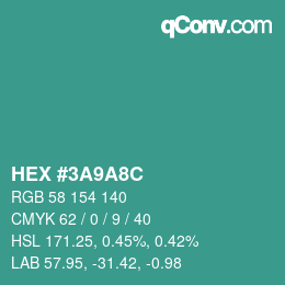 Color code: HEX #3A9A8C | qconv.com