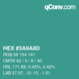 颜色代码: HEX #3A9A8D | qconv.com
