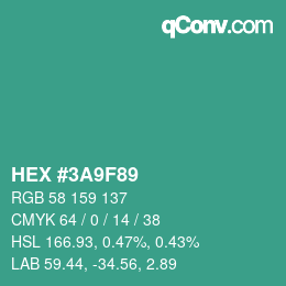 Farbcode: HEX #3A9F89 | qconv.com