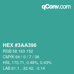 カラーコード: HEX #3AA398 | qconv.com