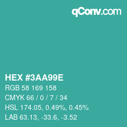 カラーコード: HEX #3AA99E | qconv.com