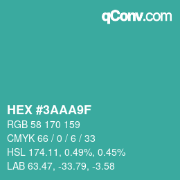 カラーコード: HEX #3AAA9F | qconv.com