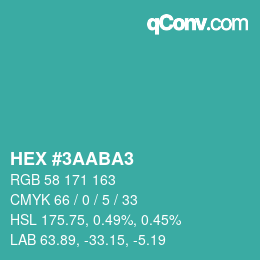 颜色代码: HEX #3AABA3 | qconv.com