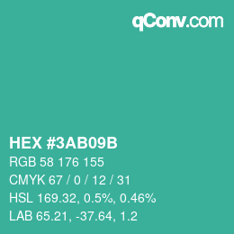 Color code: HEX #3AB09B | qconv.com