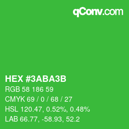 Color code: HEX #3ABA3B | qconv.com