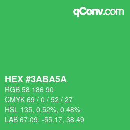 Color code: HEX #3ABA5A | qconv.com