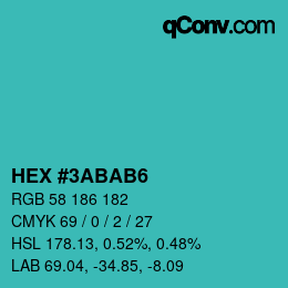 カラーコード: HEX #3ABAB6 | qconv.com