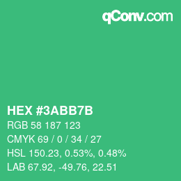 颜色代码: HEX #3ABB7B | qconv.com