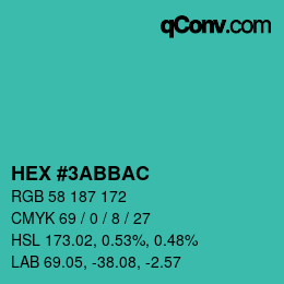 Color code: HEX #3ABBAC | qconv.com