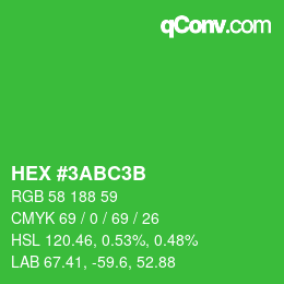 Color code: HEX #3ABC3B | qconv.com