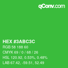 Color code: HEX #3ABC3C | qconv.com
