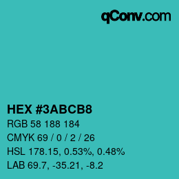 Color code: HEX #3ABCB8 | qconv.com