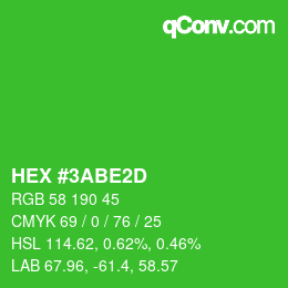 Color code: HEX #3ABE2D | qconv.com