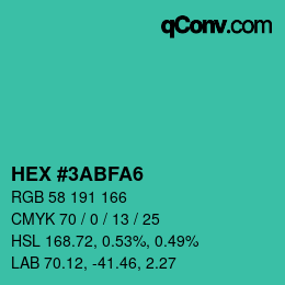 カラーコード: HEX #3ABFA6 | qconv.com