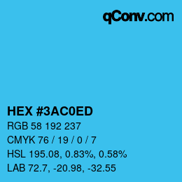 Color code: HEX #3AC0ED | qconv.com