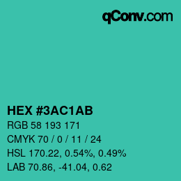 Color code: HEX #3AC1AB | qconv.com