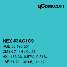 カラーコード: HEX #3AC1C9 | qconv.com