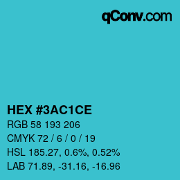 カラーコード: HEX #3AC1CE | qconv.com