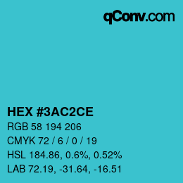 Color code: HEX #3AC2CE | qconv.com