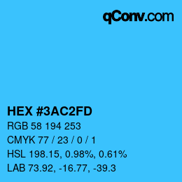 カラーコード: HEX #3AC2FD | qconv.com