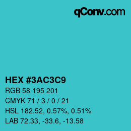 カラーコード: HEX #3AC3C9 | qconv.com