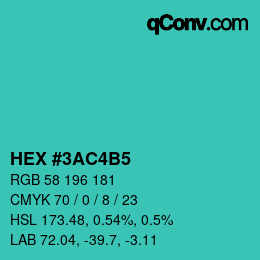カラーコード: HEX #3AC4B5 | qconv.com